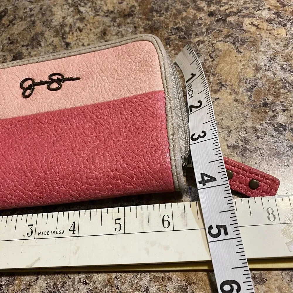 Y2K Jessica Simpson Pink Color Block Wallet Wristlet Faux Leather Multi Pockets